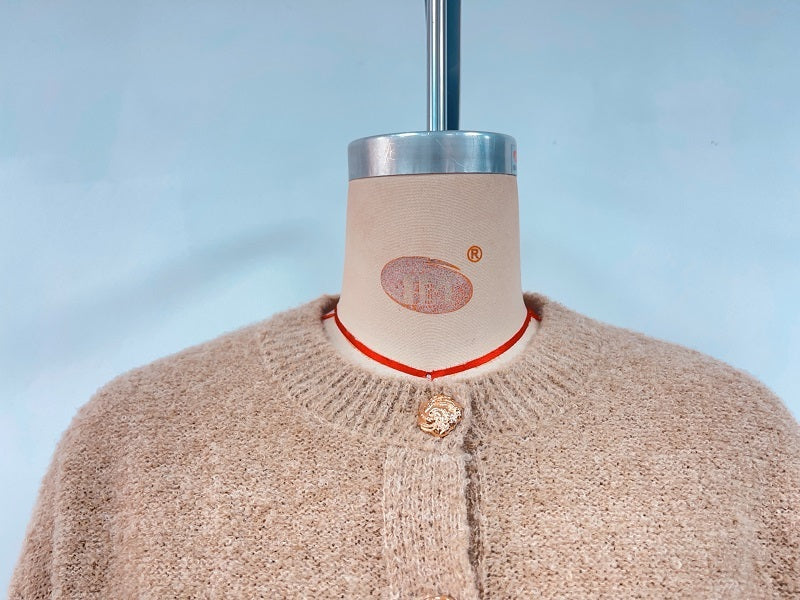 Round Neck Button Solid Color Sweater Knitwear